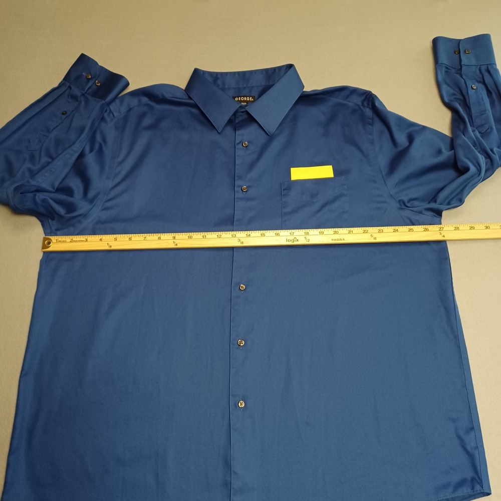 George Dress Shirt Mens 2XL Blue Long Sleeve Button Down Classic Fit Pocket - Picture 3 of 12